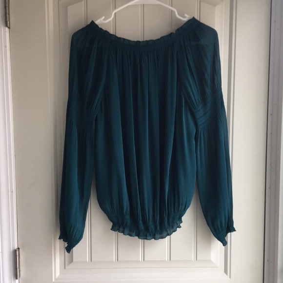Green Express tie-front elastic waist dressy blouse - Picture 4 of 4